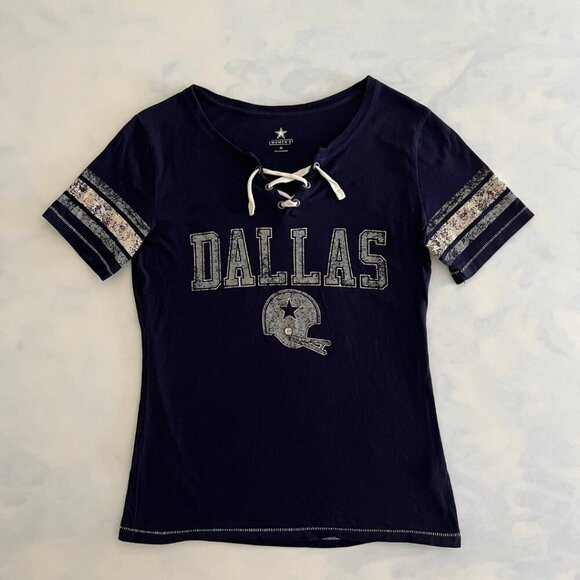 Dallas Cowboys Authentic Tops - Dallas Cowboys NFL Cotton Lace Up Elliott 21 Short Sleeve Shirt